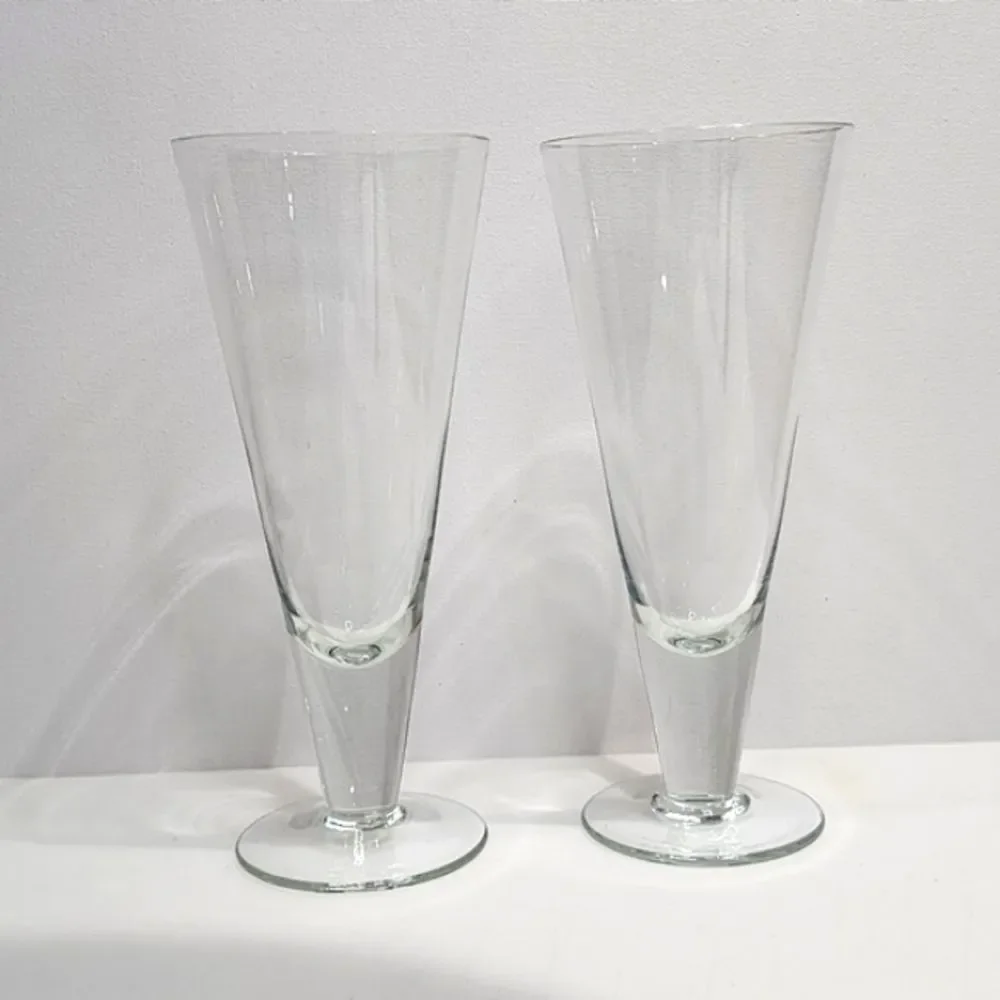 Set of 2‎ Clear Crystal Footed Pilsner Beer Glass Stemware Barware